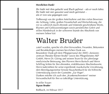 Traueranzeige von Walter Bruder von Mitteldeutsche Zeitung Naumburg/Nebra