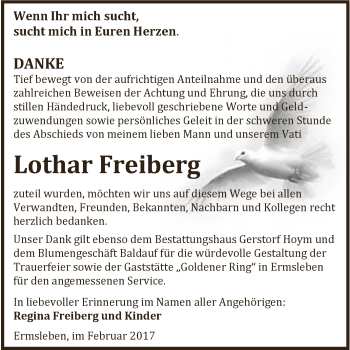 Traueranzeige von Lothar Freiberg von Super Sonntag Quedlinburg