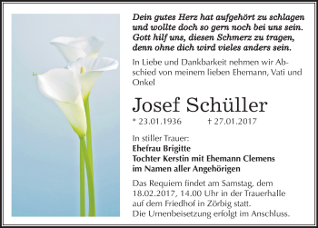 Traueranzeige von Josef Schüller von Mitteldeutsche Zeitung Bitterfeld
