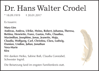 Traueranzeige von Hans Walter Crodel von Mitteldeutsche Zeitung Halle/Saalkreis
