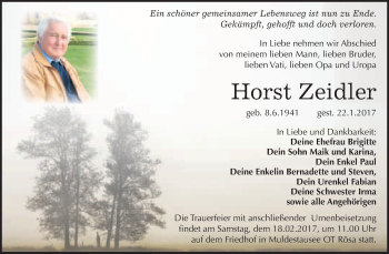 Traueranzeige von Horst Zeidler von WVG - Wochenspiegel Bitterfeld