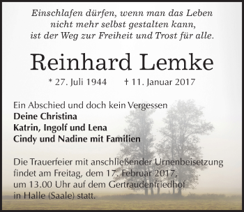 Traueranzeige von Reinhard Lemke von Mitteldeutsche Zeitung Halle/Saalkreis