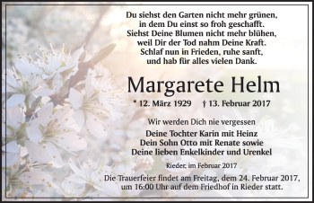 Traueranzeige von Margarete Helm von Mitteldeutsche Zeitung Quedlinburg