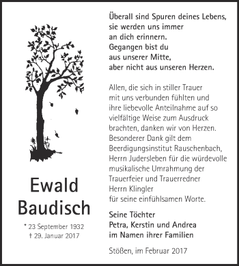 Traueranzeige von Ewald Baudisch von LNTB,LWFS