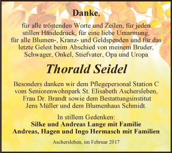 Traueranzeige von Thorald Seidel von Super Sonntag SGH Mansf. Land