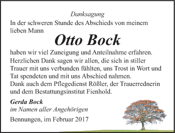 Traueranzeige von Otto Bock von Mitteldeutsche Zeitung Sangerhausen