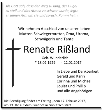 Traueranzeige von Renate Rißland von Mitteldeutsche Zeitung Merseburg/Querfurt