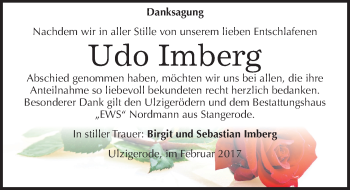 Traueranzeige von Udo Imberg von Mitteldeutsche Zeitung Mansfelder Land