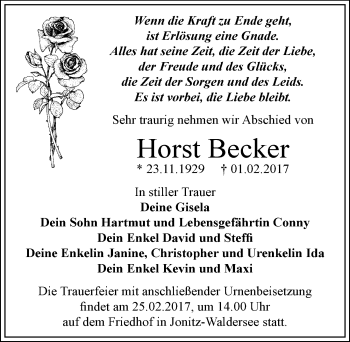 Traueranzeige von Horst Becker von Mitteldeutsche Zeitung Dessau-Roßlau
