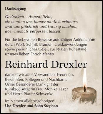 Traueranzeige von Reinhard Drexler von Super Sonntag SGH Mansf. Land