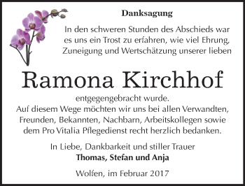 Traueranzeige von Ramona Kirchhof von Mitteldeutsche Zeitung Bitterfeld