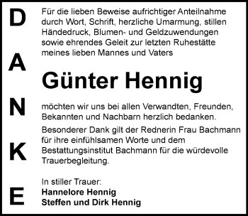 Traueranzeige von Günter Hennig von Mitteldeutsche Zeitung Dessau-Roßlau