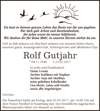 Traueranzeige von Rolf Gutjahr von WVG - Wochenspiegel NMB / WSF / ZTZ