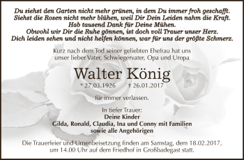 Traueranzeige von Walter König von WVG - Wochenspiegel Dessau / Köthen