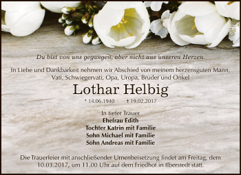 Traueranzeige von Lothar Helbig von Super Sonntag Bernburg
