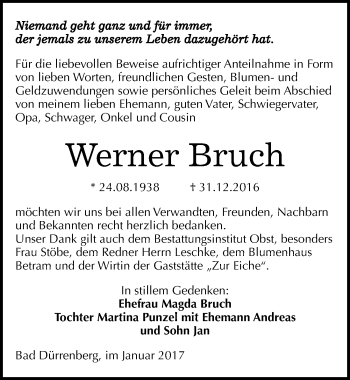 Traueranzeige von Werner Bruch von Mitteldeutsche Zeitung Merseburg/Querfurt