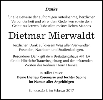 Traueranzeige von Dietmar Mierwaldt von Mitteldeutsche Zeitung Bitterfeld