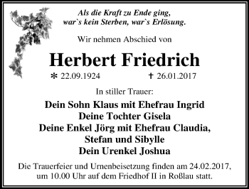 Traueranzeige von Herbert Friedrich von Mitteldeutsche Zeitung Dessau-Roßlau