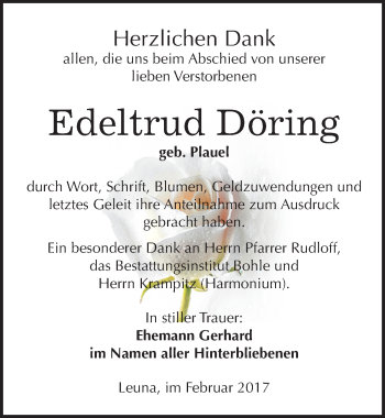Traueranzeige von Edeltrud Döring von Mitteldeutsche Zeitung Merseburg/Querfurt