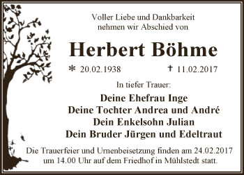 Traueranzeige von Herbert Böhme von WVG - Wochenspiegel Dessau / Köthen
