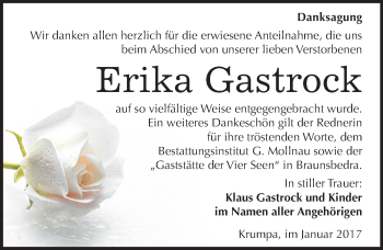Traueranzeige von Erika Gastrock von Mitteldeutsche Zeitung Merseburg/Querfurt