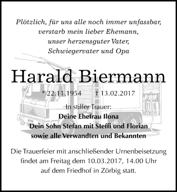 Traueranzeige von Harald Biermann von Mitteldeutsche Zeitung Bitterfeld