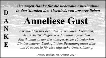 Traueranzeige von Anneliese Gust von Mitteldeutsche Zeitung Dessau-Roßlau