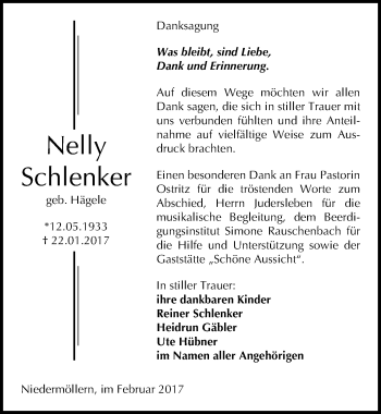 Traueranzeige von Nelly Schlenker von Mitteldeutsche Zeitung Naumburg/Nebra