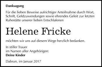 Traueranzeige von Helene Fricke von Mitteldeutsche Zeitung Wittenberg