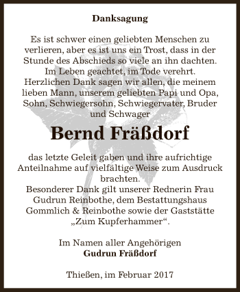Traueranzeige von Bernd Fräßdorf von Super Sonntag Wittenberg