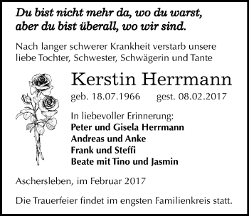Traueranzeige von Kerstin Herrmann von Mitteldeutsche Zeitung Aschersleben