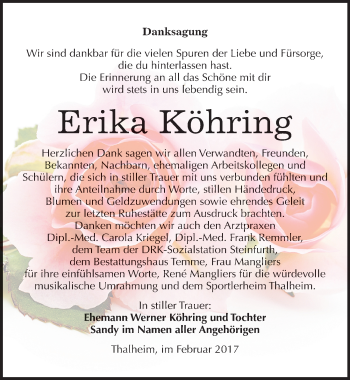 Traueranzeige von Erika Köhring von Mitteldeutsche Zeitung Bitterfeld