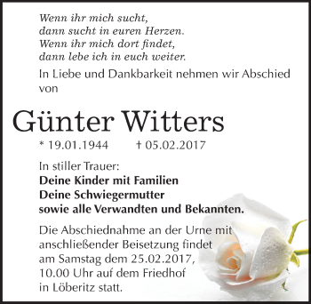 Traueranzeige von Günter Witters von Mitteldeutsche Zeitung Bitterfeld