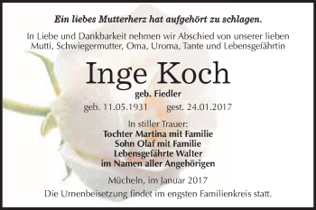 Traueranzeige von Inge Koch von Super Sonntag Halle