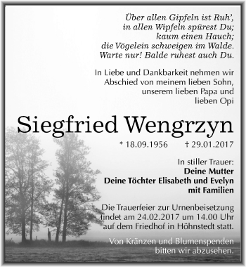 Traueranzeige von Siegfried Wengrzyn von Mitteldeutsche Zeitung Halle/Saalkreis