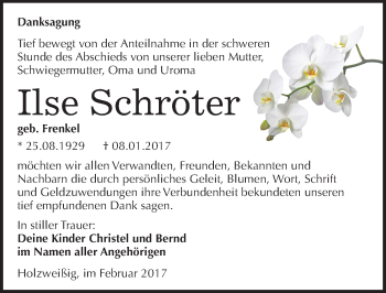 Traueranzeige von Ilse Schröter von Mitteldeutsche Zeitung Bitterfeld
