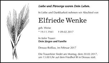 Traueranzeige von Elfriede Wenke von Mitteldeutsche Zeitung Dessau-Roßlau