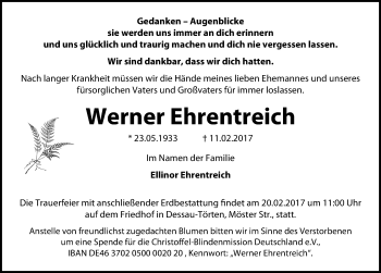 Traueranzeige von Werner Ehrentreich von Mitteldeutsche Zeitung Bitterfeld
