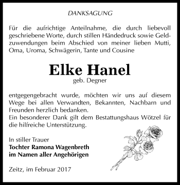 Traueranzeige von Elke Hanel von Mitteldeutsche Zeitung Zeitz