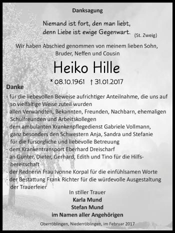 Traueranzeige von Heiko Hille von Super Sonntag SGH Mansf. Land
