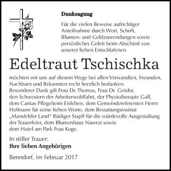Traueranzeige von Edeltraut Tschischka von Super Sonntag SGH Mansf. Land