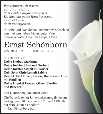 Traueranzeige von Ernst Schönborn von Super Sonntag Halle
