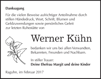 Traueranzeige von Werner Kühn von WVG - Wochenspiegel Bitterfeld
