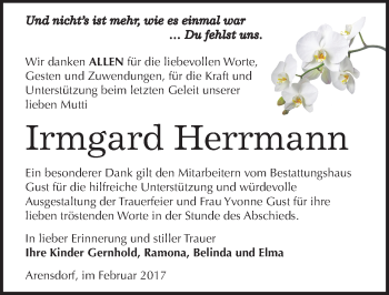 Traueranzeige von Irmgard Herrmann von Mitteldeutsche Zeitung Köthen