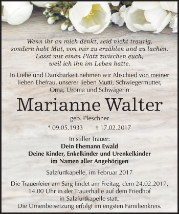 Traueranzeige von Marianne Walter von Mitteldeutsche Zeitung Bitterfeld