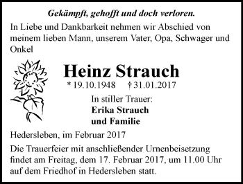 Traueranzeige von Heinz Strauch von Mitteldeutsche Zeitung Quedlinburg