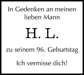 Traueranzeige von H. L. von Mitteldeutsche Zeitung Naumburg/Nebra
