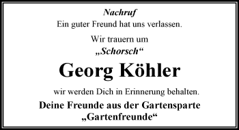 Traueranzeige von Georg Köhler von Mitteldeutsche Zeitung Dessau-Roßlau