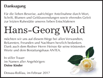 Traueranzeige von Hans-Georg Wald von Mitteldeutsche Zeitung Dessau-Roßlau