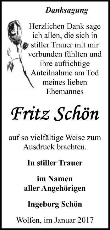 Traueranzeige von Fritz Schön von WVG - Wochenspiegel Bitterfeld